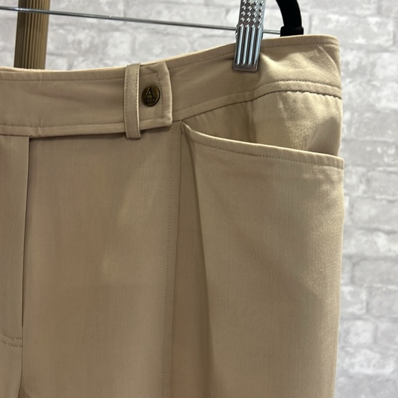 A Line Stretch Tan Flat Front Trousers Pants Seaming Pockets sz. 16W $179 retail - Picture 3 of 10